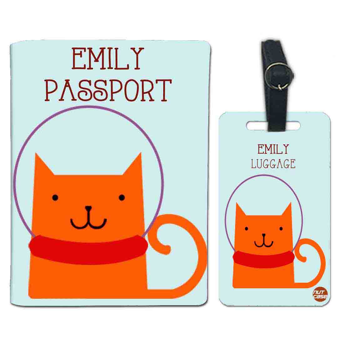 Personalized Passport Cover Luggage Tag Set - Orange Cat Nutcase