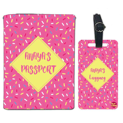 Personalized Passport Cover Suitcase Tag Set - Pink Lines Nutcase