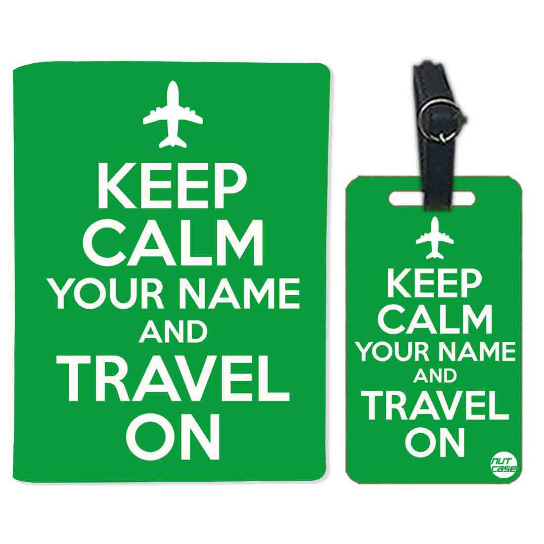 Personalized Passport Cover Luggage Tag Set - Keep Calm Green Nutcase