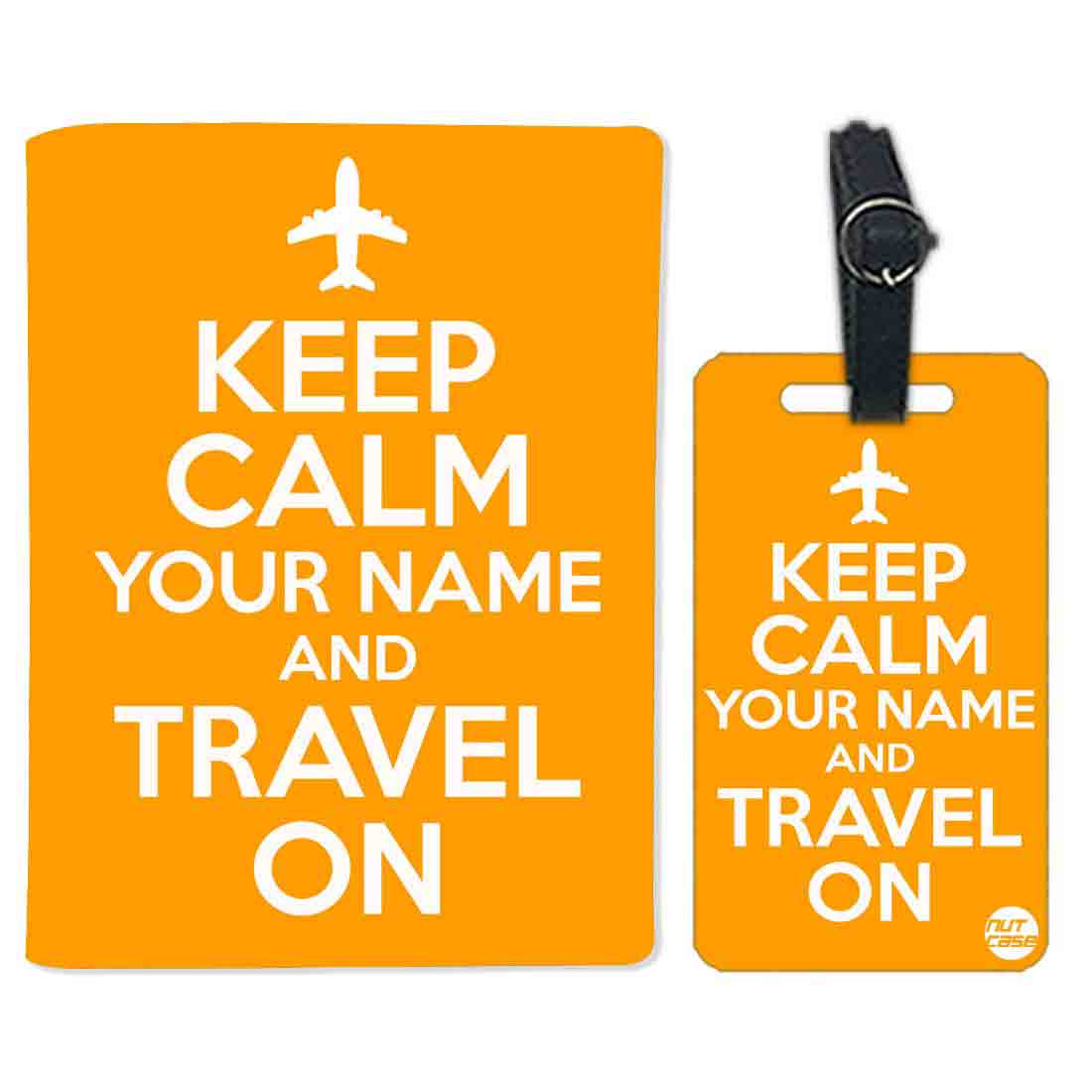 Customized Passport Cover Baggage Tag Set - Keep Calm Yellow Nutcase