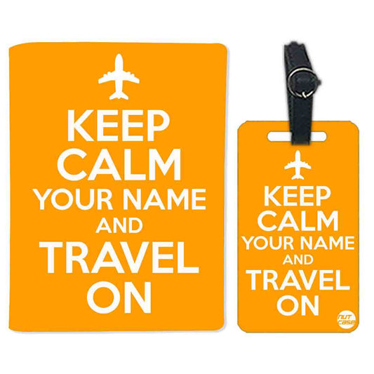 Customized Passport Cover Baggage Tag Set - Keep Calm Yellow Nutcase
