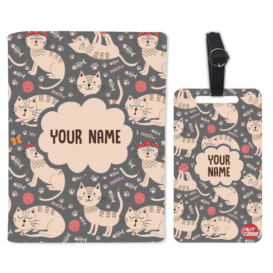 Personalised Passport Cover Luggage Tag Set - Cute Cat Nutcase
