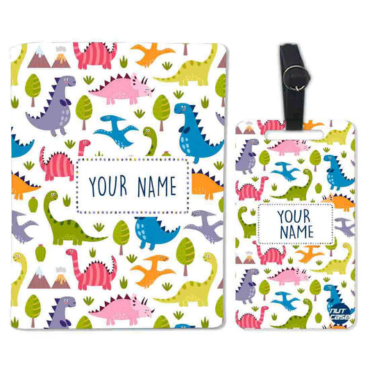 Personalized Kids Passport Cover Luggage Tag Set - Cute Dinosaur Nutcase