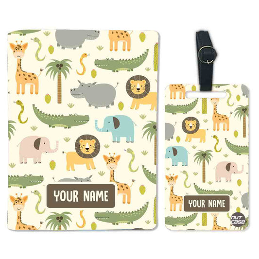 Customized Passport Cover Baggage Tag Set for Children - Wild Animals Nutcase