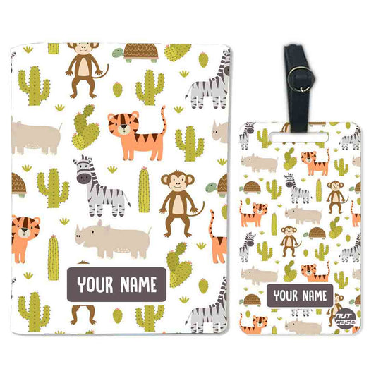 Personalized Children Passport Cover Luggage Tag Set - Animals and Cactus Nutcase