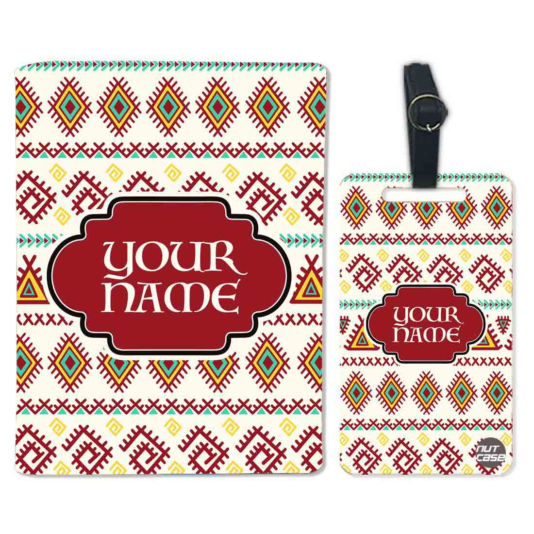 Personalised Passport Cover Luggage Tag Set - Beautiful Geometric Design Nutcase