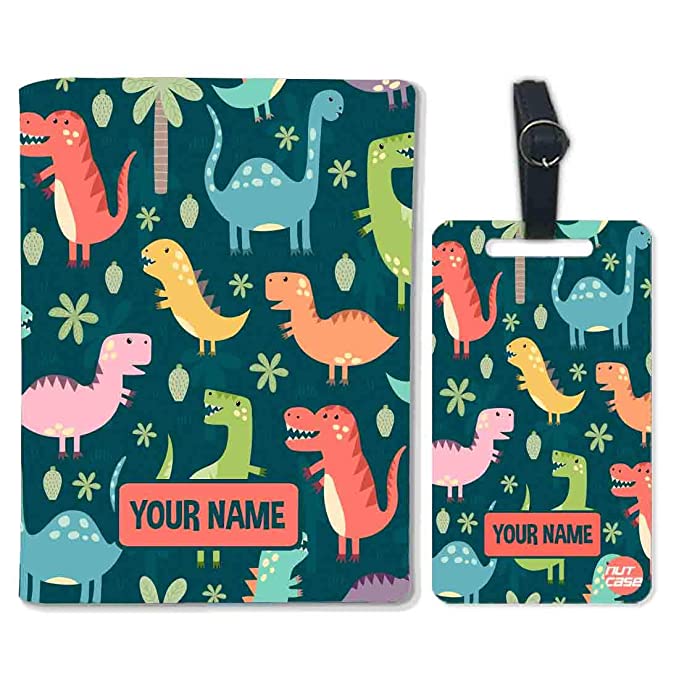 Customized Passport Cover Baggage Tag Set for Children - Sweet Dinosaurs Nutcase