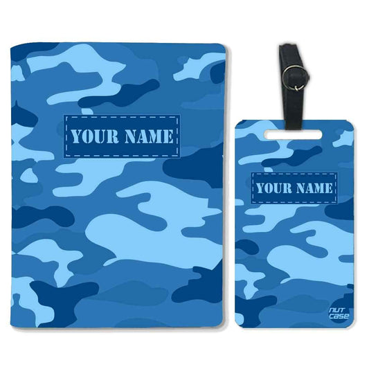Personalized Passport Cover Suitcase Tag Set -Navy Blue Camoflage Nutcase