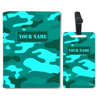 Customized Passport Cover Luggage Tag Set -Sea Blue Camoflage Nutcase