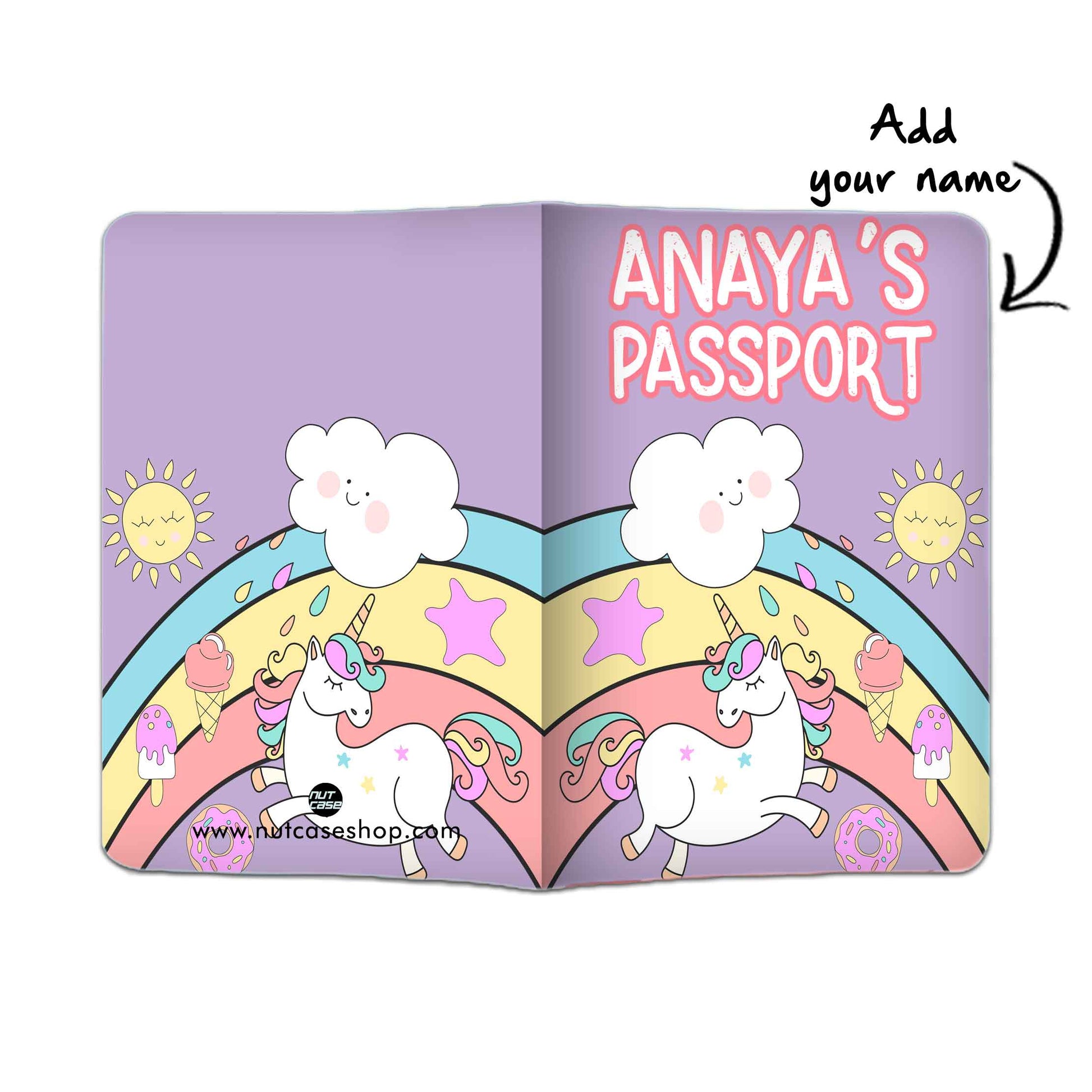 Personalised Passport Cover Baggage Tag Set - Unicorn and Rainbow Nutcase