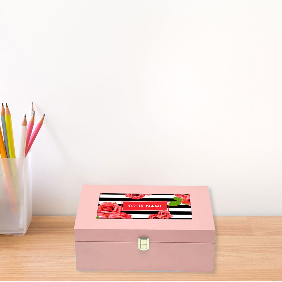 Custom Gift Box with Name Vegan Leather Box - Pink Rose