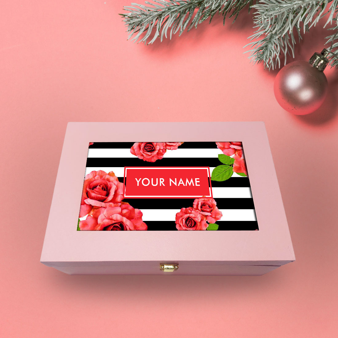 Custom Gift Box with Name Vegan Leather Box - Pink Rose