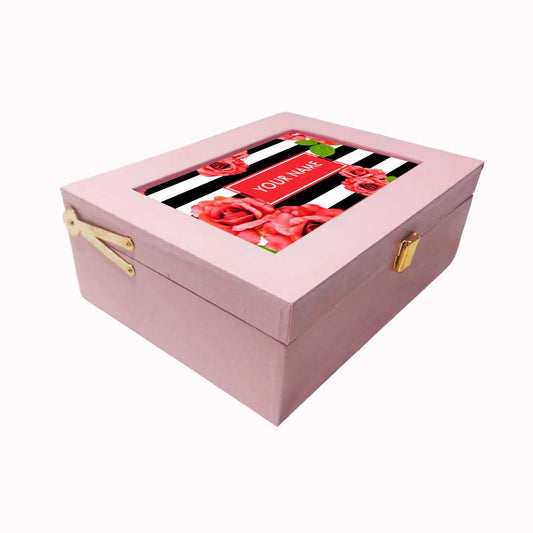Custom Gift Box with Name Vegan Leather Box - Pink Rose