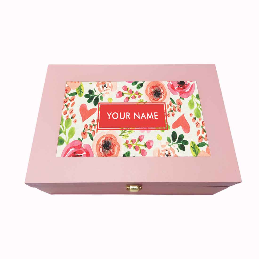 Custom Pink Gift Box with Name Vegan Leather - Flower