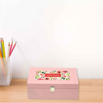 Custom Pink Gift Box with Name Vegan Leather - Flower