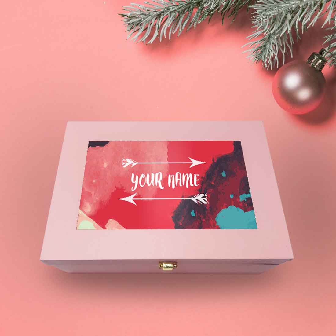 Custom Pink Gift Box with Name for Women Girlfriend - Watercolor