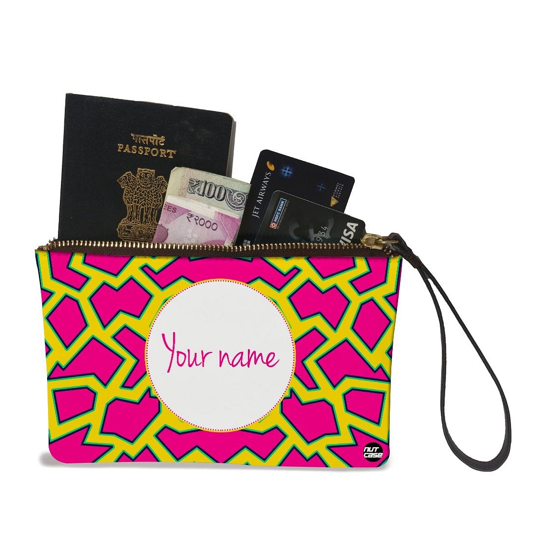 Wristlet Pouch - Yellow Pink Design Nutcase