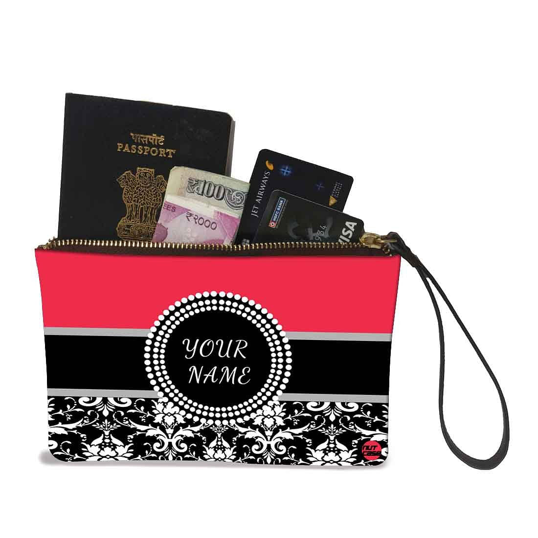 Phone Pouch For Ladies - Black Floral Design Nutcase