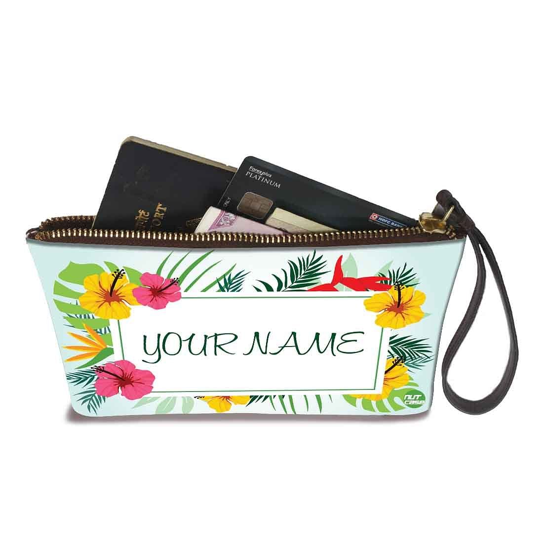 Phone Pouch For Ladies - Yellow Pink Hibiscus Nutcase