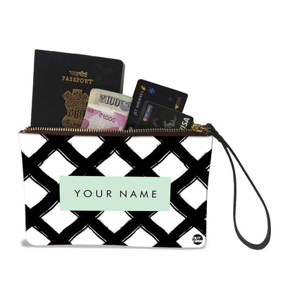 Small Wristlet Pouch - Black Checks Pattern Nutcase