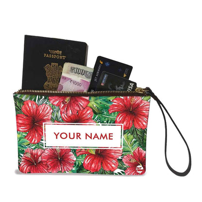 Ladies Hand Pouch - Red Hibiscus and Leaves Nutcase