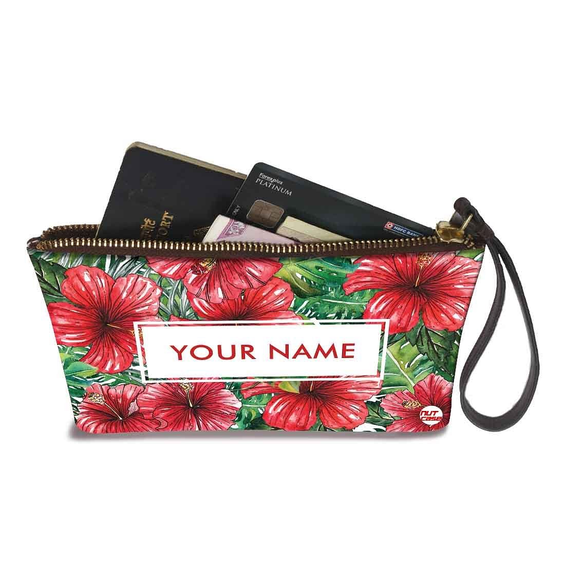 Ladies Hand Pouch - Red Hibiscus and Leaves Nutcase