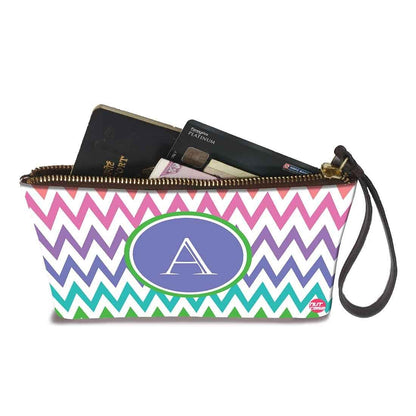 Small Leather Coin Purse - Zig Zag Lines Multicolor Nutcase