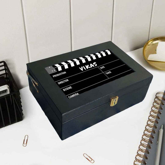 Customized Black Gift Box for Men Vegan Leather Add Name - Filmy