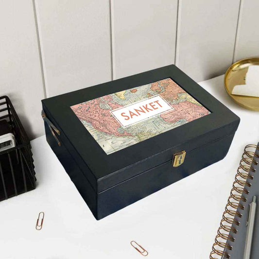 Personalized Gift Box Premium Vegan Leather Box for Men Women-Map