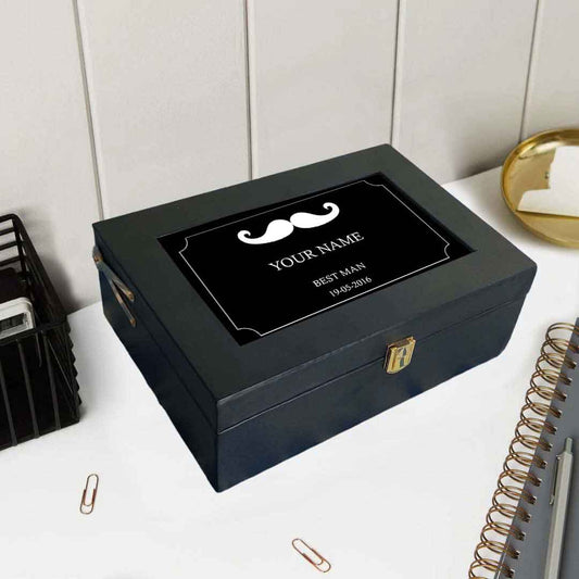 Personalized Gift Box for Him Add Your Name Vegan Leather - Moustach