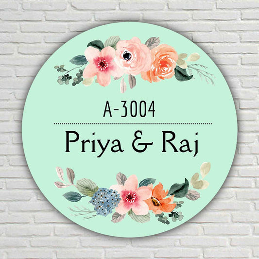 Personalized Round Name Plate for Home Entrance  - Pink Floral