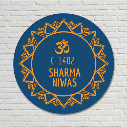 Name Plate Customised for Home Office Bungalows Entrance Round  - Spiritual Om
