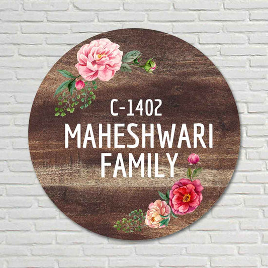 Personalized Door Round Name Plate for Home Flats Bungalow - Classic Floral
