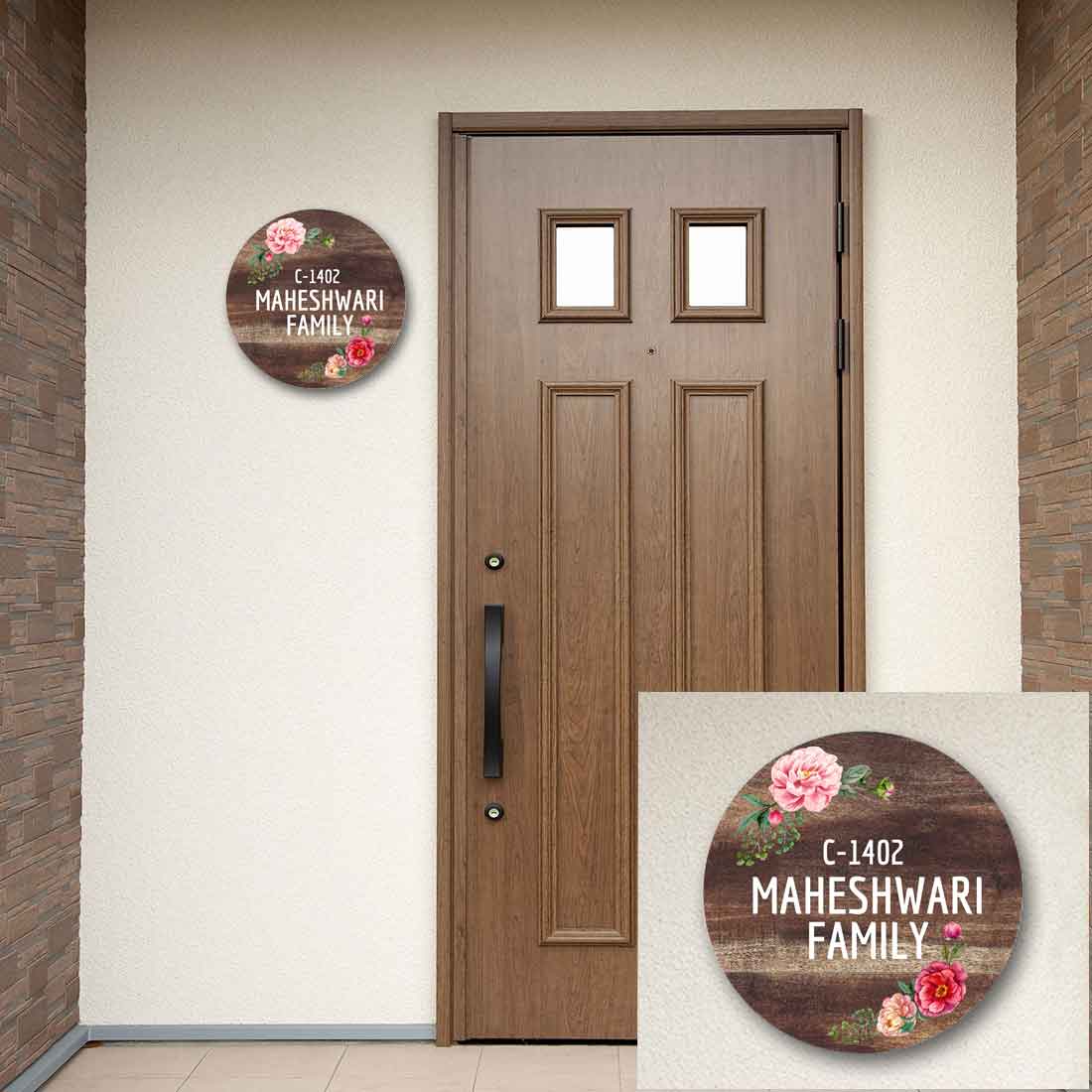 Personalized Door Round Name Plate for Home Flats Bungalow - Classic Floral