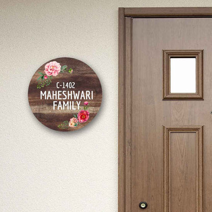 Personalized Door Round Name Plate for Home Flats Bungalow - Classic Floral