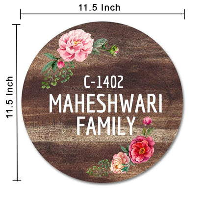 Personalized Door Round Name Plate for Home Flats Bungalow - Classic Floral