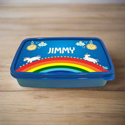 Personalized Snack Box for Kids Plastic Lunch Box for Boys -Rainbow & Unicorn Nutcase