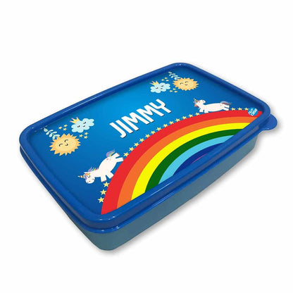 Personalized Snack Box for Kids Plastic Lunch Box for Boys -Rainbow & Unicorn Nutcase