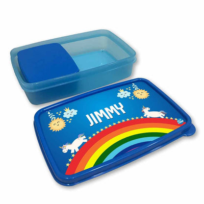 Personalized Snack Box for Kids Plastic Lunch Box for Boys -Rainbow & Unicorn Nutcase