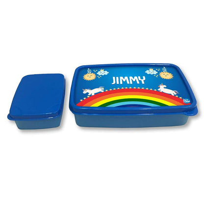 Personalized Snack Box for Kids Plastic Lunch Box for Boys -Rainbow & Unicorn Nutcase