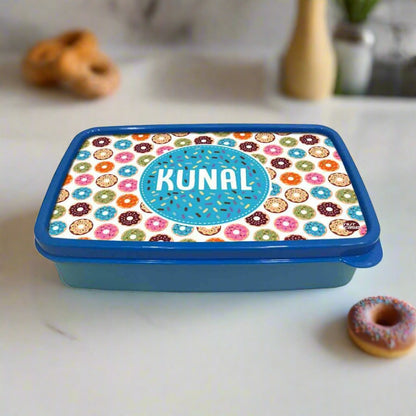 Personalised Snack Box for Boys Plastic Lunch Box - Sweet Doughnut Nutcase