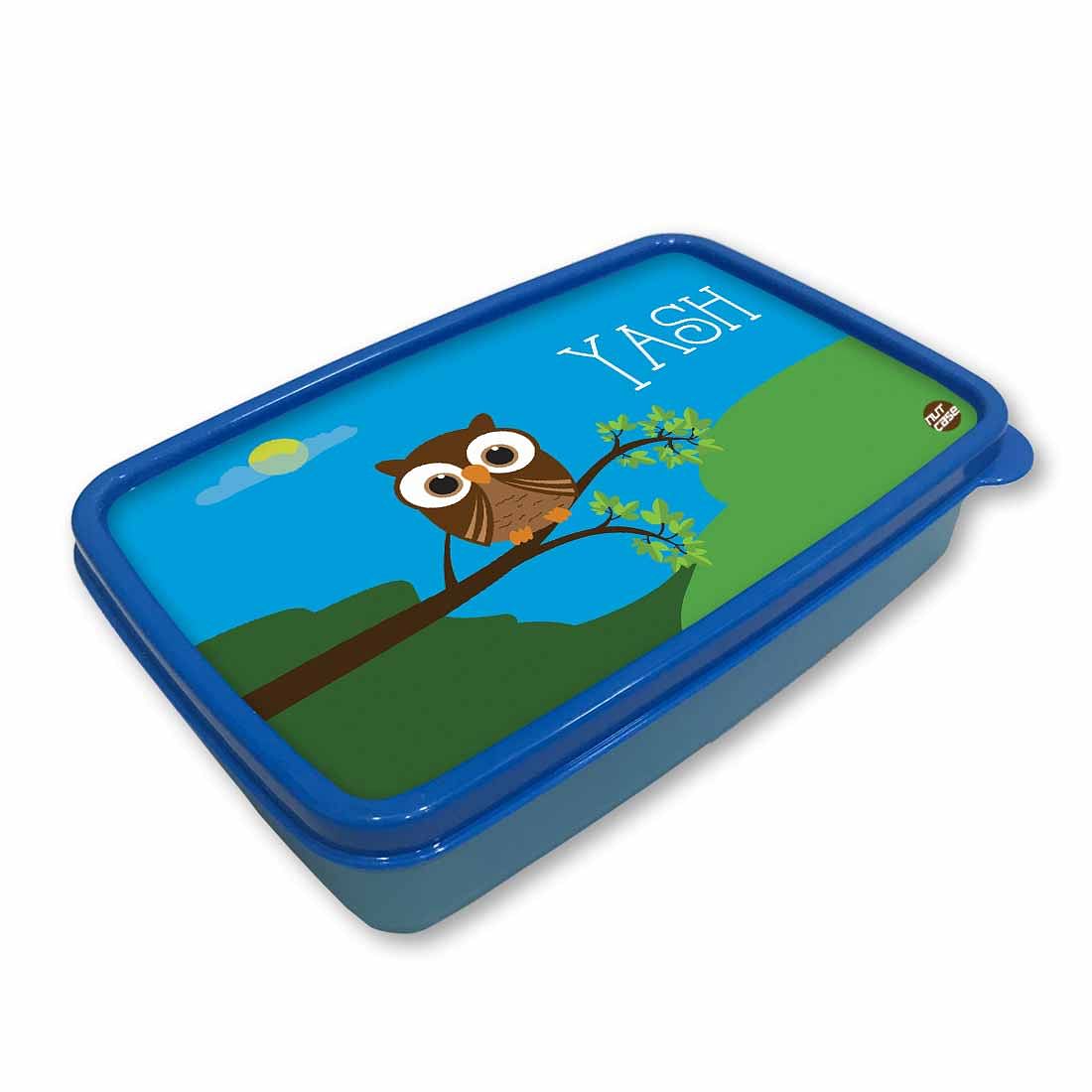 Personalized Snack Box for Kids Plastic Lunch Box for Boys -Owl Nutcase