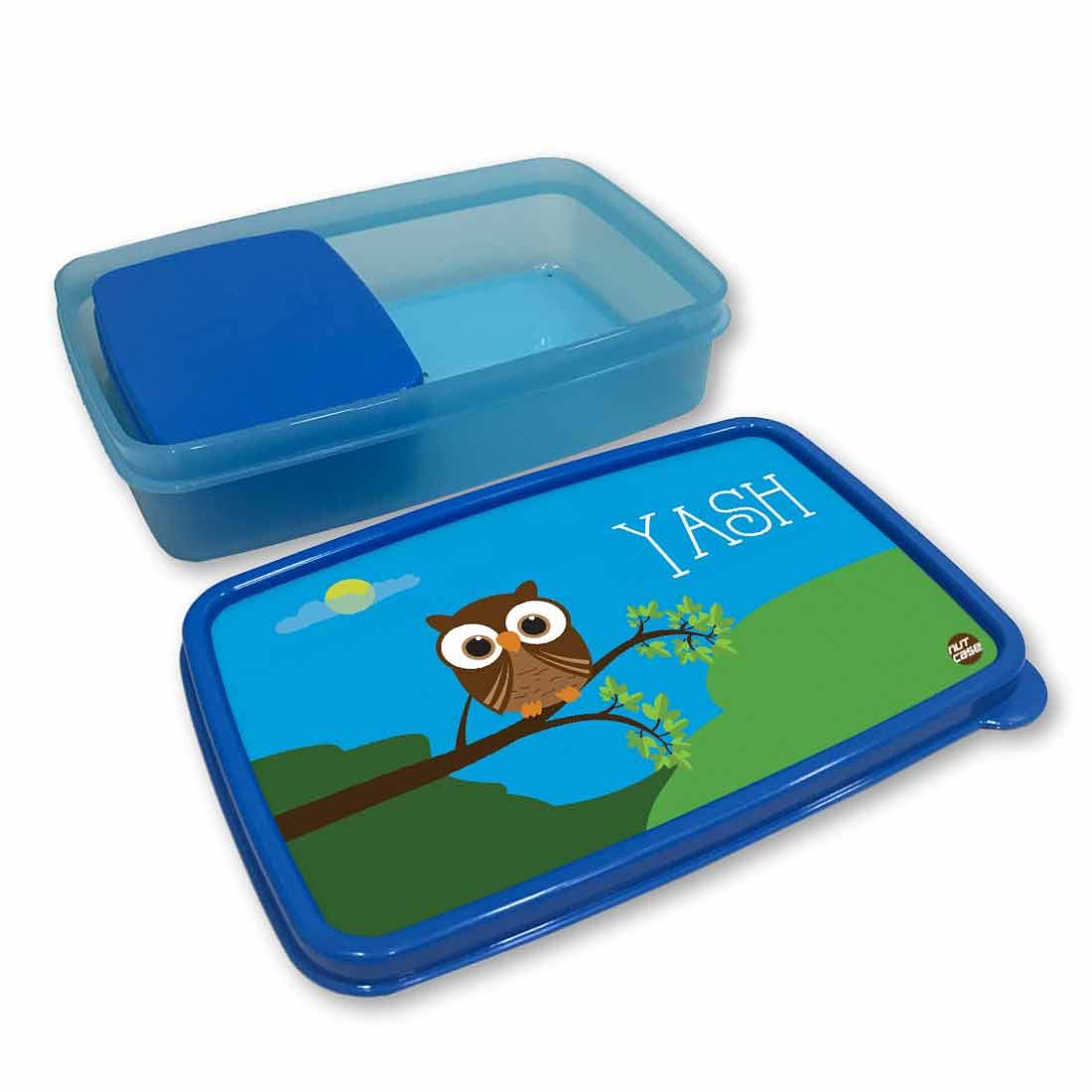 Personalized Snack Box for Kids Plastic Lunch Box for Boys -Owl Nutcase