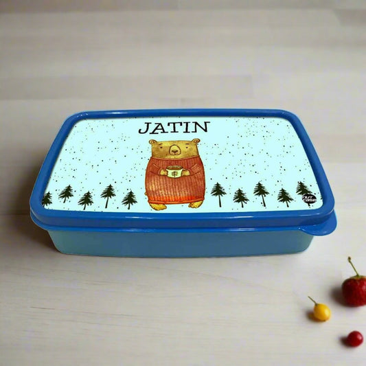 Personalized Snack Box for Kids Plastic Lunch Box for Boys - Cute Bear Nutcase