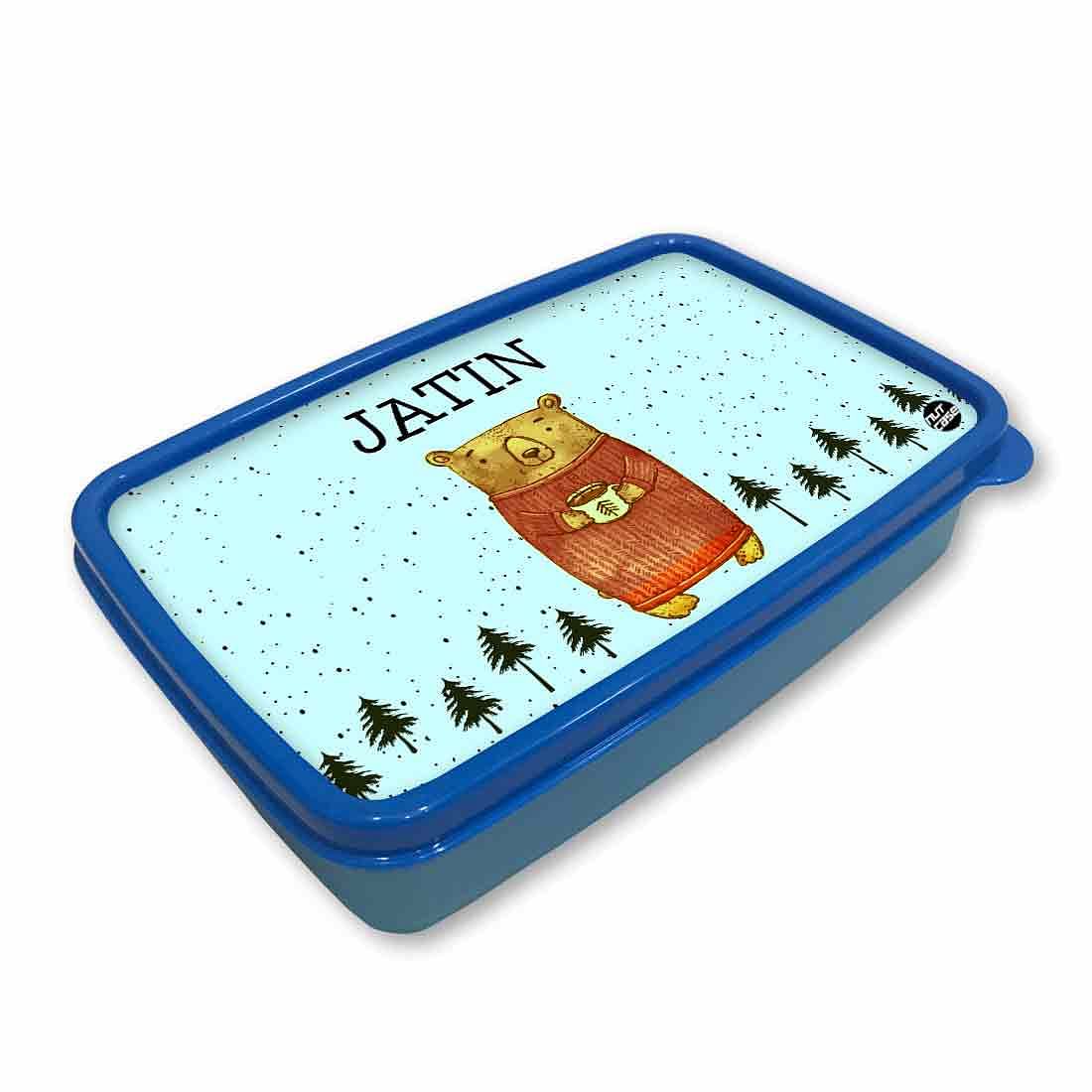Personalized Snack Box for Kids Plastic Lunch Box for Boys - Cute Bear Nutcase