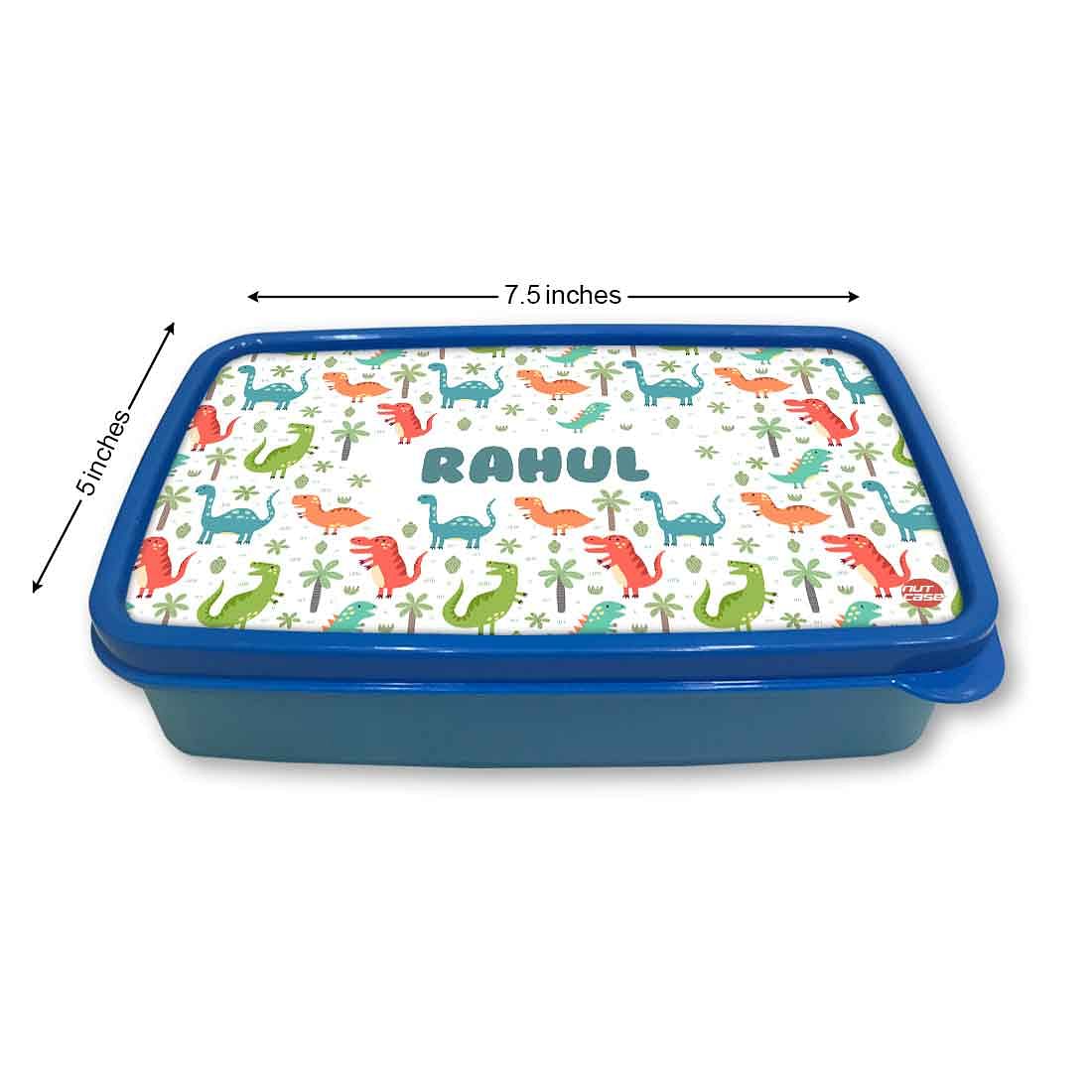 Personalized Tiffin Box for Kids Plastic Lunch Box for Boys - Cute Dinosaur Nutcase