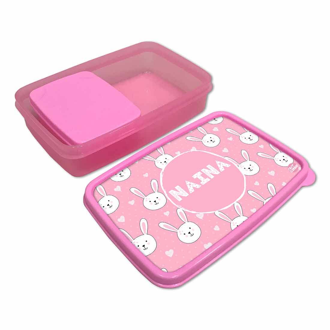 Personalized Snack Box for Kids Plastic Lunch Box for Girls -White Rabbit Nutcase
