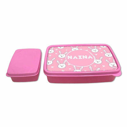 Personalized Snack Box for Kids Plastic Lunch Box for Girls -White Rabbit Nutcase