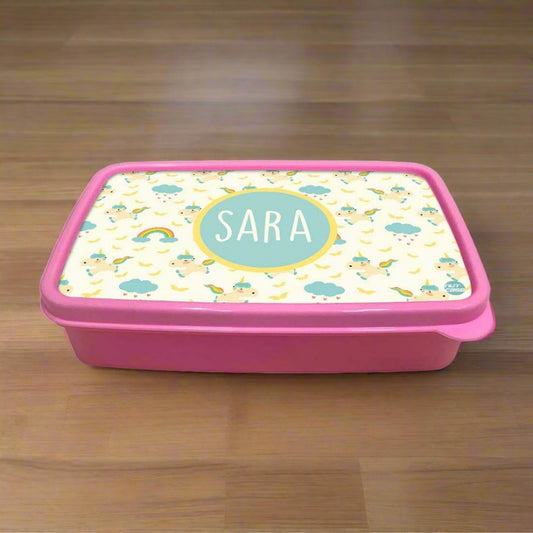 Personalized Tiffin Box for Kids Plastic Girls Add Your Name - Unicorn & Cloud Nutcase