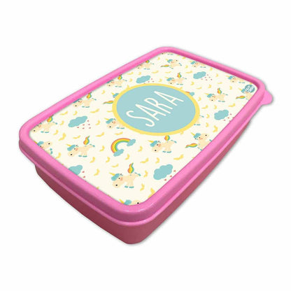 Personalized Tiffin Box for Kids Plastic Girls Add Your Name - Unicorn & Cloud Nutcase